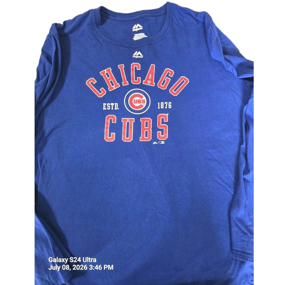 Majestic Chicago Cubs MLB Baseball Blue Long Sleeve Fan Shirt 2XL